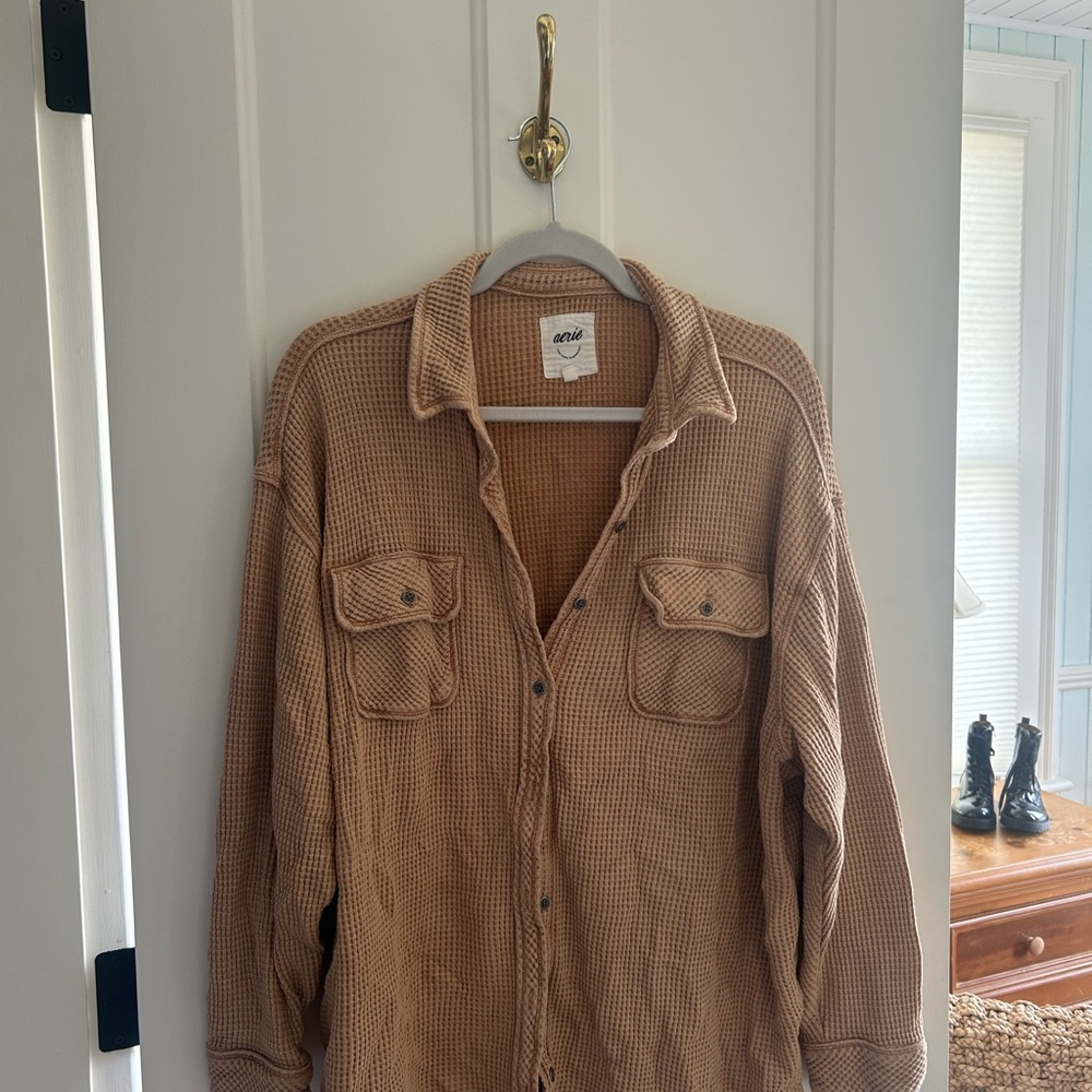 Aerie Light Brown Waffle Knit Utility Jacket